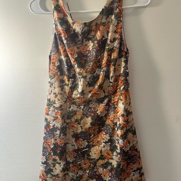 Floral Sleeveless Dress.Floral print dress;orange blue and yellow flower pattern - Picture 2 of 2